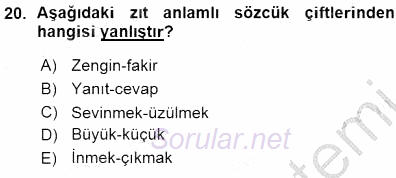 Türkçe Sözlü Anlatım 2015 - 2016 Ara Sınavı 20.Soru