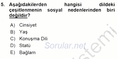 Türkçe Sözlü Anlatım 2015 - 2016 Ara Sınavı 5.Soru