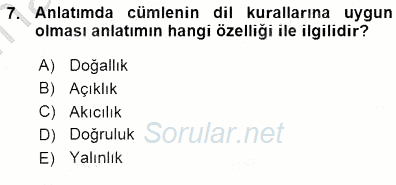 Türkçe Sözlü Anlatım 2015 - 2016 Ara Sınavı 7.Soru