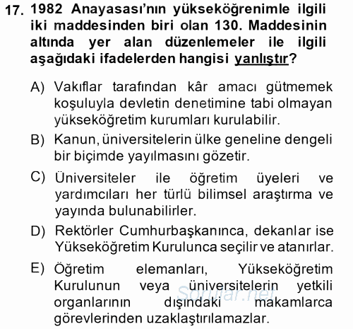 Türk Eğitim Tarihi 2014 - 2015 Tek Ders Sınavı 17.Soru