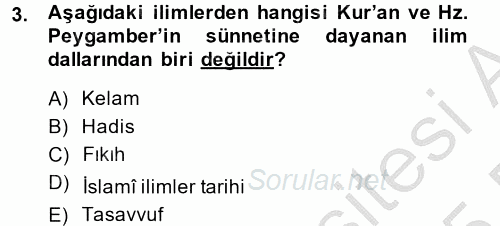 Hadis Tarihi ve Usulü 2014 - 2015 Ara Sınavı 3.Soru