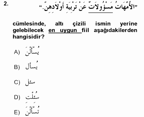 Arapça 2 2015 - 2016 Ara Sınavı 2.Soru