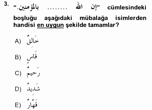 Arapça 2 2015 - 2016 Ara Sınavı 3.Soru