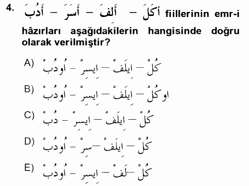 Arapça 2 2015 - 2016 Ara Sınavı 4.Soru