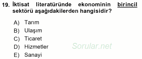 Türkiye Ekonomisi 2017 - 2018 Ara Sınavı 19.Soru
