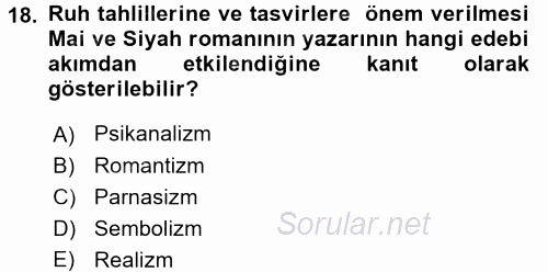 II. Abdülhamit Dönemi Türk Edebiyatı 2015 - 2016 Tek Ders Sınavı 18.Soru