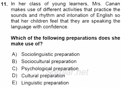 Çocuklara Yabancı Dil Öğretimi 1 2015 - 2016 Ara Sınavı 11.Soru