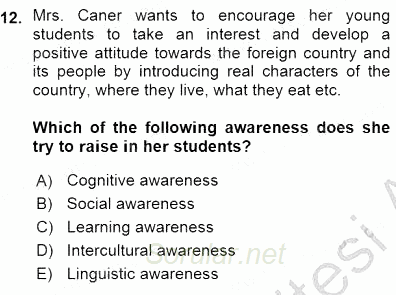Çocuklara Yabancı Dil Öğretimi 1 2015 - 2016 Ara Sınavı 12.Soru