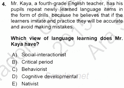 Çocuklara Yabancı Dil Öğretimi 1 2015 - 2016 Ara Sınavı 4.Soru