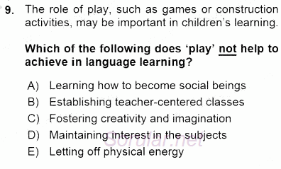 Çocuklara Yabancı Dil Öğretimi 1 2015 - 2016 Ara Sınavı 9.Soru