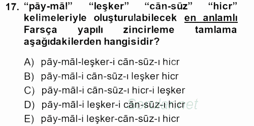 Osmanlı Türkçesi Grameri 2 2013 - 2014 Ara Sınavı 17.Soru