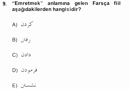 Osmanlı Türkçesi Grameri 2 2013 - 2014 Ara Sınavı 9.Soru