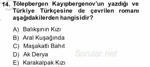 Çağdaş Türk Edebiyatları 2 2013 - 2014 Dönem Sonu Sınavı 14.Soru