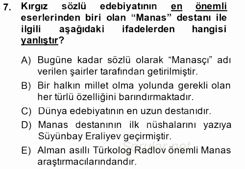 Çağdaş Türk Edebiyatları 2 2013 - 2014 Dönem Sonu Sınavı 7.Soru