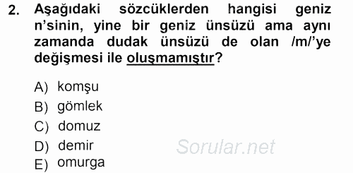 Türkçe Ses Bilgisi 2012 - 2013 Dönem Sonu Sınavı 2.Soru