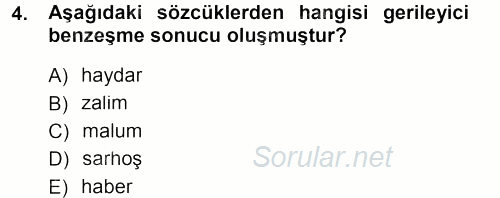 Türkçe Ses Bilgisi 2012 - 2013 Dönem Sonu Sınavı 4.Soru