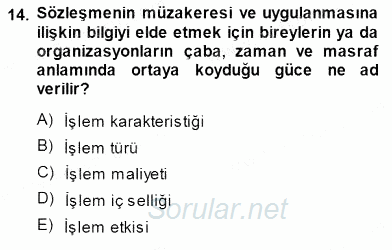 Sanayi Ekonomisi 2014 - 2015 Ara Sınavı 14.Soru