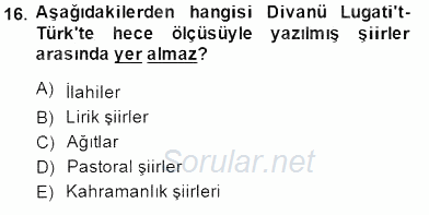 VIII-XIII. Yüzyıllar Türk Edebiyatı 2014 - 2015 Ara Sınavı 16.Soru