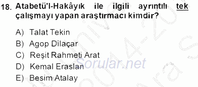 VIII-XIII. Yüzyıllar Türk Edebiyatı 2014 - 2015 Ara Sınavı 18.Soru