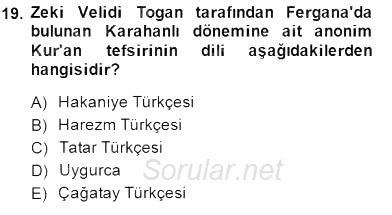 VIII-XIII. Yüzyıllar Türk Edebiyatı 2014 - 2015 Ara Sınavı 19.Soru