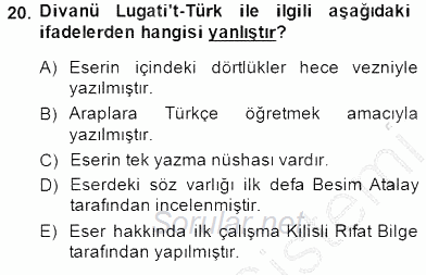 VIII-XIII. Yüzyıllar Türk Edebiyatı 2014 - 2015 Ara Sınavı 20.Soru