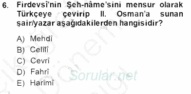 VIII-XIII. Yüzyıllar Türk Edebiyatı 2014 - 2015 Ara Sınavı 6.Soru