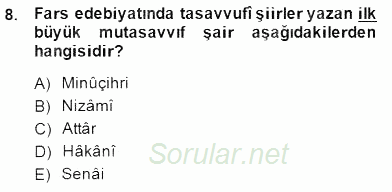 VIII-XIII. Yüzyıllar Türk Edebiyatı 2014 - 2015 Ara Sınavı 8.Soru