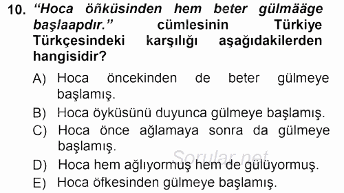 Çağdaş Türk Yazı Dilleri 1 2012 - 2013 Dönem Sonu Sınavı 10.Soru