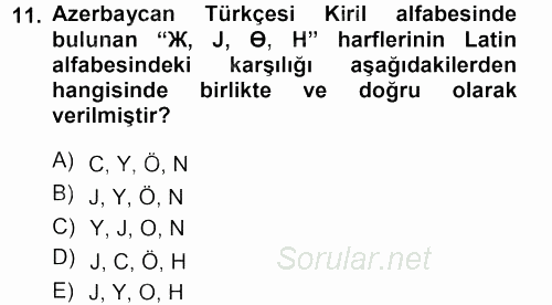 Çağdaş Türk Yazı Dilleri 1 2012 - 2013 Dönem Sonu Sınavı 11.Soru