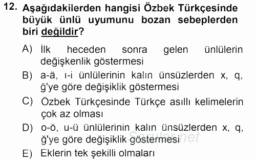 Çağdaş Türk Yazı Dilleri 1 2012 - 2013 Dönem Sonu Sınavı 12.Soru
