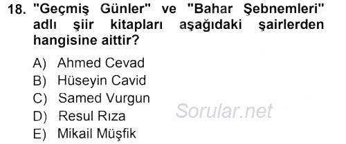 Çağdaş Türk Yazı Dilleri 1 2012 - 2013 Dönem Sonu Sınavı 18.Soru