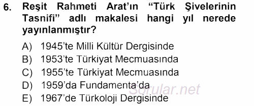 Çağdaş Türk Yazı Dilleri 1 2012 - 2013 Dönem Sonu Sınavı 6.Soru