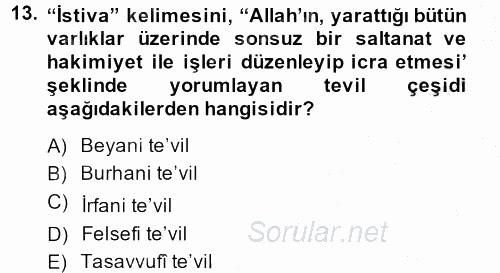 Tefsir Tarihi ve Usulü 2013 - 2014 Ara Sınavı 13.Soru