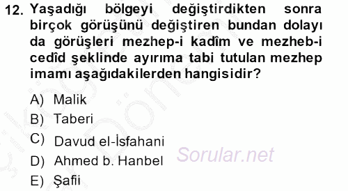 İslam Hukukuna Giriş 2013 - 2014 Ara Sınavı 12.Soru