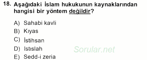 İslam Hukukuna Giriş 2013 - 2014 Ara Sınavı 18.Soru