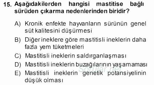 Temel Sürü Sağlığı Yönetimi 2013 - 2014 Ara Sınavı 15.Soru