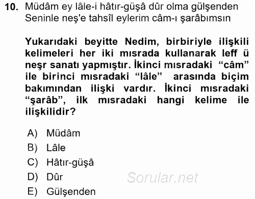 XVIII. Yüzyıl Türk Edebiyatı 2015 - 2016 Ara Sınavı 10.Soru