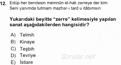 XVIII. Yüzyıl Türk Edebiyatı 2015 - 2016 Ara Sınavı 12.Soru