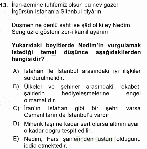 XVIII. Yüzyıl Türk Edebiyatı 2015 - 2016 Ara Sınavı 13.Soru