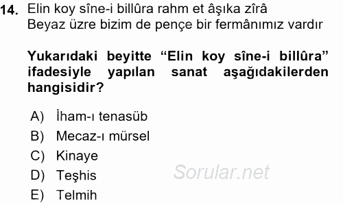 XVIII. Yüzyıl Türk Edebiyatı 2015 - 2016 Ara Sınavı 14.Soru