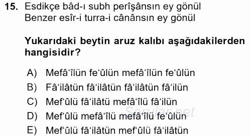 XVIII. Yüzyıl Türk Edebiyatı 2015 - 2016 Ara Sınavı 15.Soru