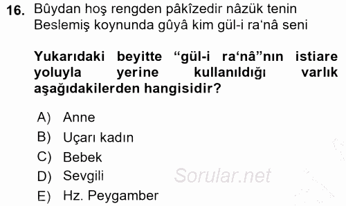 XVIII. Yüzyıl Türk Edebiyatı 2015 - 2016 Ara Sınavı 16.Soru