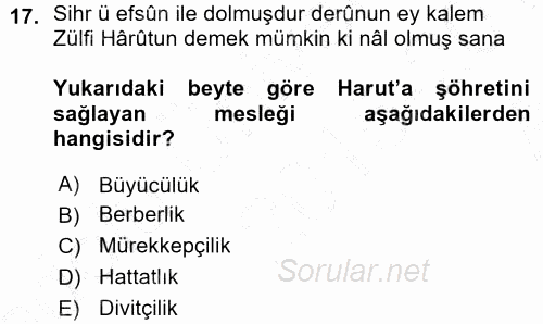 XVIII. Yüzyıl Türk Edebiyatı 2015 - 2016 Ara Sınavı 17.Soru