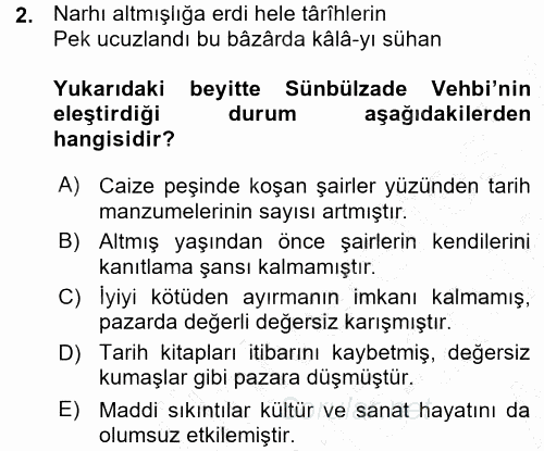 XVIII. Yüzyıl Türk Edebiyatı 2015 - 2016 Ara Sınavı 2.Soru