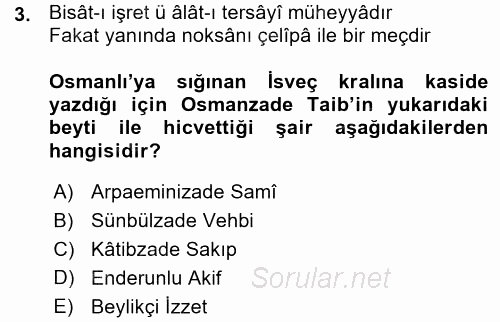 XVIII. Yüzyıl Türk Edebiyatı 2015 - 2016 Ara Sınavı 3.Soru