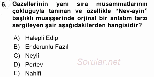 XVIII. Yüzyıl Türk Edebiyatı 2015 - 2016 Ara Sınavı 6.Soru