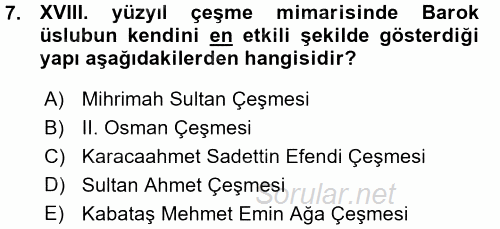 XVIII. Yüzyıl Türk Edebiyatı 2015 - 2016 Ara Sınavı 7.Soru