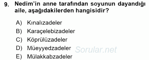 XVIII. Yüzyıl Türk Edebiyatı 2015 - 2016 Ara Sınavı 9.Soru