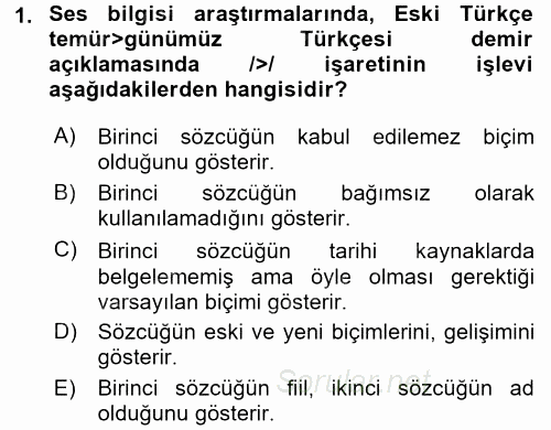 Türkçe Ses Bilgisi 2017 - 2018 Dönem Sonu Sınavı 1.Soru