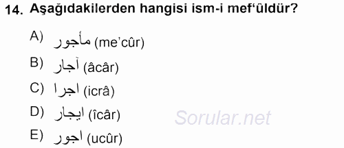 Osmanlı Türkçesi 1 2012 - 2013 Dönem Sonu Sınavı 14.Soru